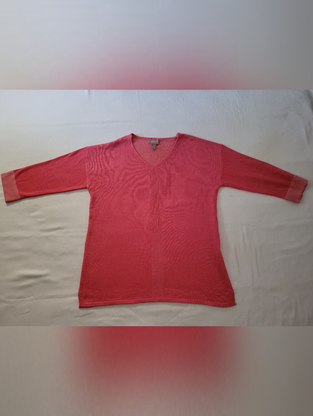 Chico's Coral Pink V-Neck Short Sleeve Sweater